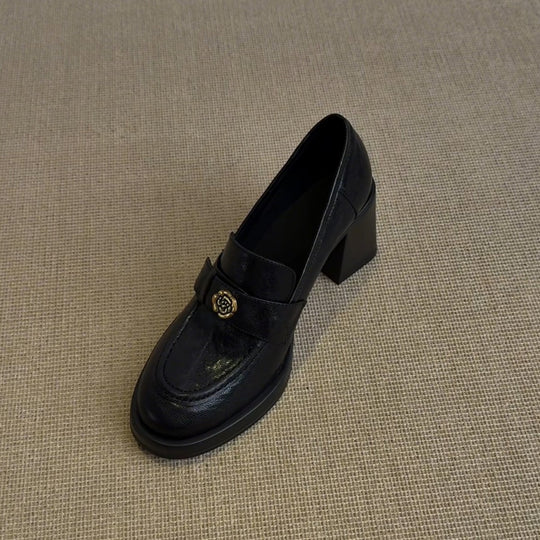 Damen elegante Loafers mit dekorativen Schnallen und komfortablem Absatz EB