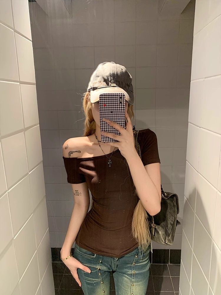 EB | Schräge Schulter Off-Shoulder Kurzarm