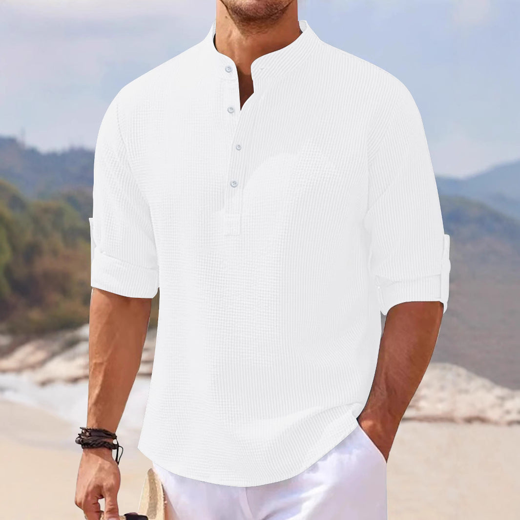 Herren lässiges Henley-Shirt mit strukturierter Oberfläche EB
