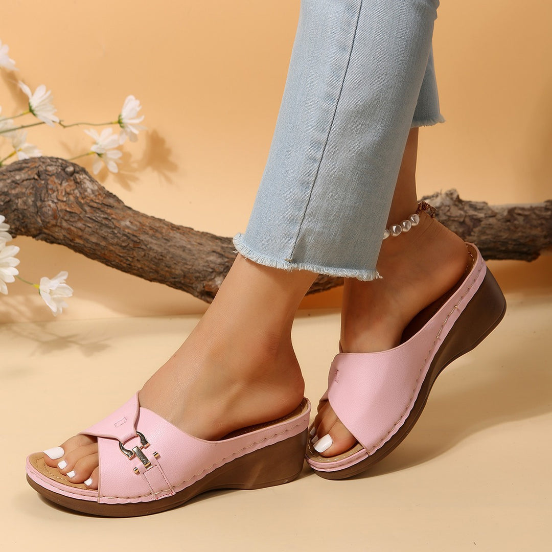 Damen Wedge-Pantoletten mit modischem Riemendesign und anatomischem Fußbett EB