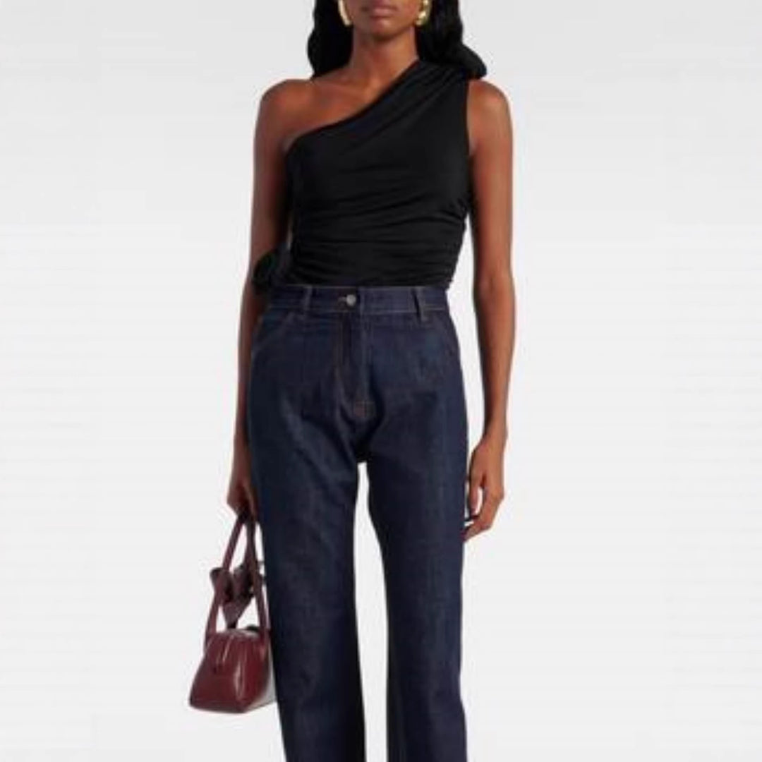 Damen asymmetrisches Top mit Raffungen und floralem Detail EB