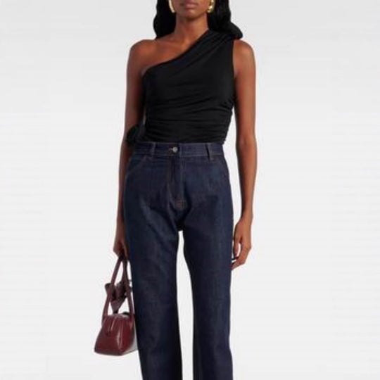 Damen asymmetrisches Top mit Raffungen und floralem Detail EB