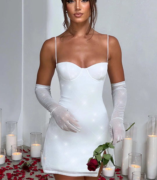 Damen Figurumspielendes Minikleid mit schimmernden Akzenten und eleganten Trägern EB