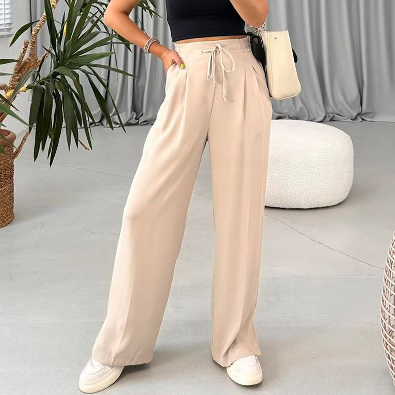 Damen Weite Freizeithose mit elastischem Bund und verstellbarem Kordelzug EB