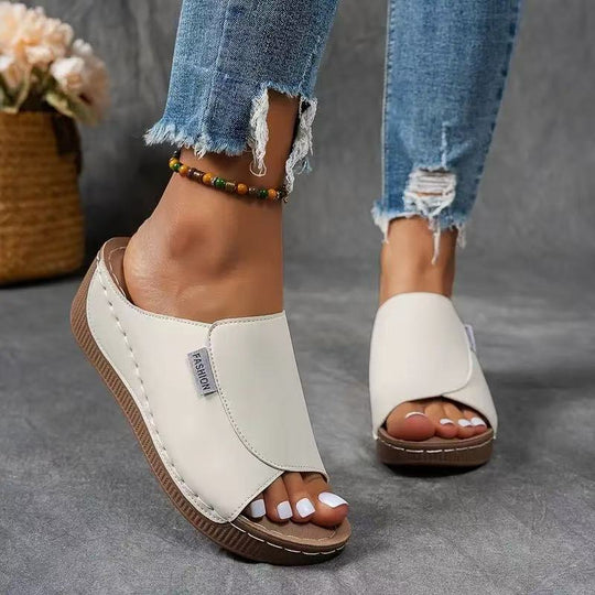 Damen nan anatomisch geformte Schlupf-Sandale mit ergonomischer Keilsohle und genähter Randnaht EB