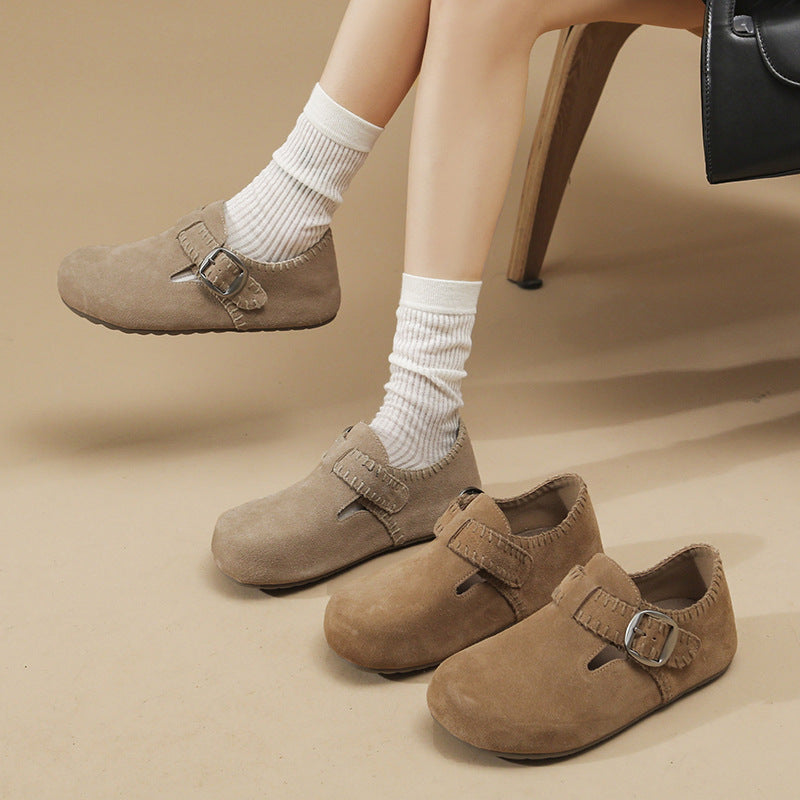 Damen Clogs aus weichem Wildleder mit verstellbarem Riemen EB