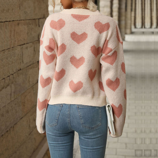 Damen Sweater mit Herzmuster und weitem Schnitt EB