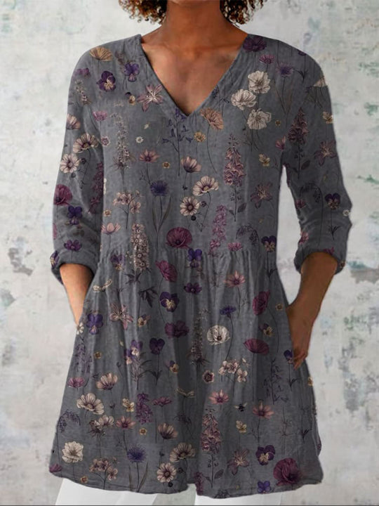 Damen Kurzes Boho-Kleid mit floralen Mustern und weitem Schnitt EB