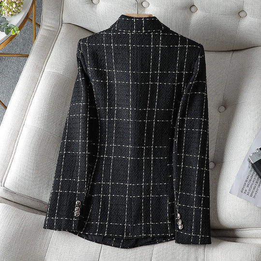 EB | Blazer Figurschneider Tweed Textur Doppelreiher Karomuster