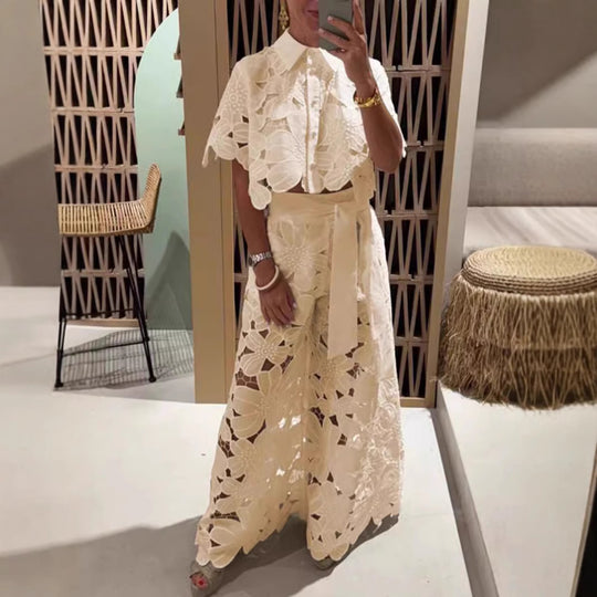 Damen Set im modernen Blumendesign mit cropped Bluse und Maxi-Rock Heidi-Mode
