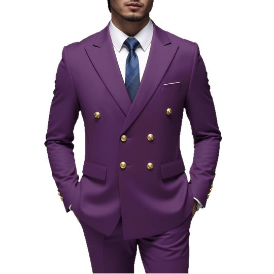 Herren nan doppelreihiger Slim-Fit Anzug mit goldenen Zierknöpfen und schmaler Businesshose EB