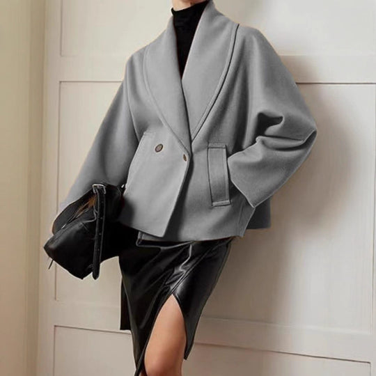Damen nan oversized Teddyjacke mit großem Schalkragen und Ein-Knopf-Verschluss EB