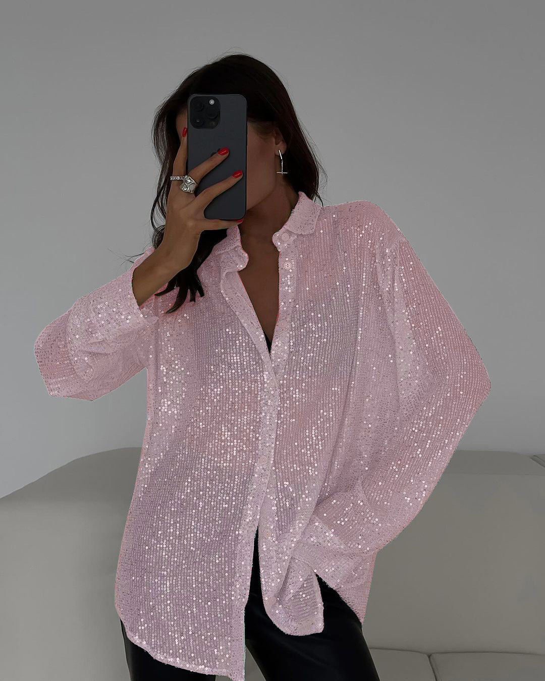 Damen Glitzernde Bluse mit schimmernder Textur und lässigem Schnitt EB