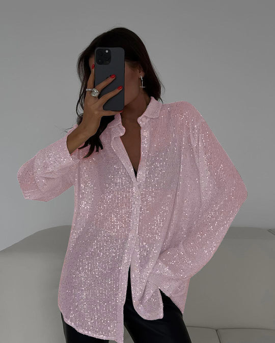Damen Glitzernde Bluse mit schimmernder Textur und lässigem Schnitt EB