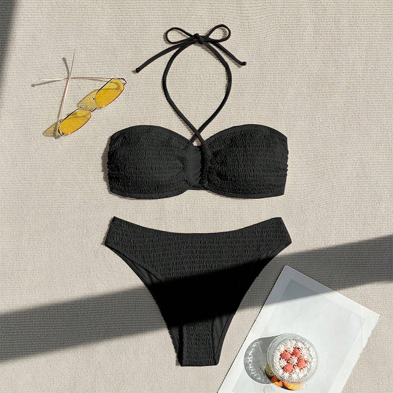 Damen Bandeau-Bikini mit hoch geschnittenem Slip und eleganten Bindebändern EB