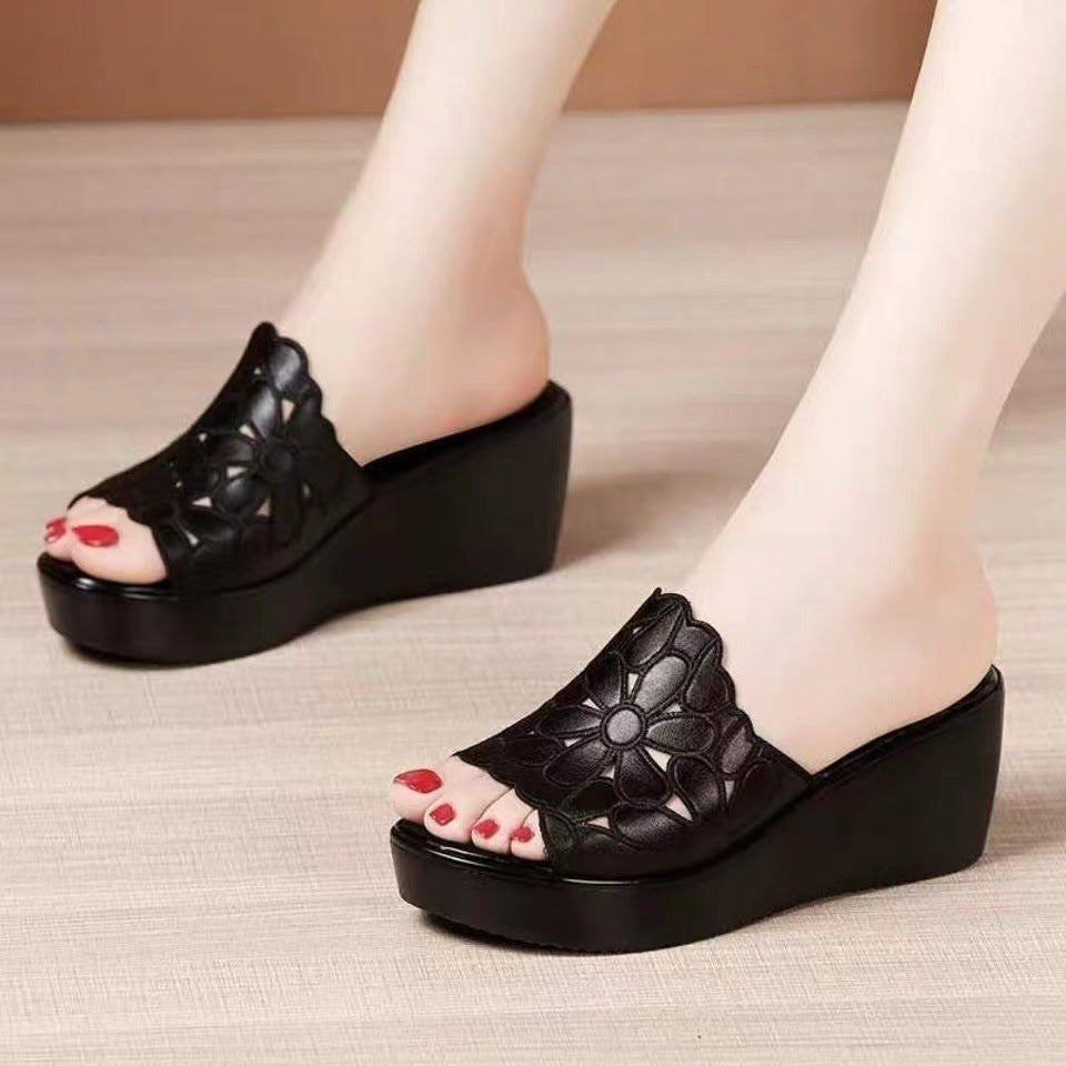 Damen Wedge-Pantoletten mit floralem Design und bequemem Fußbett EB