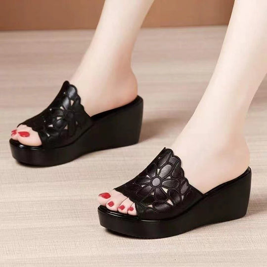Damen Wedge-Pantoletten mit floralem Design und bequemem Fußbett EB