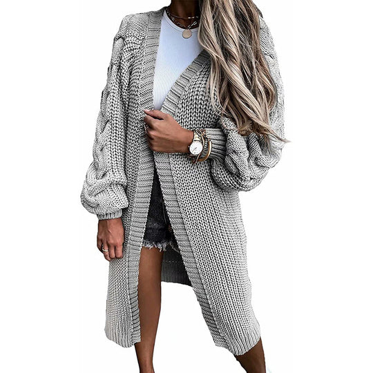Damen Langer Strickcardigan mit voluminösen Ärmeln und offenen Seiten EB