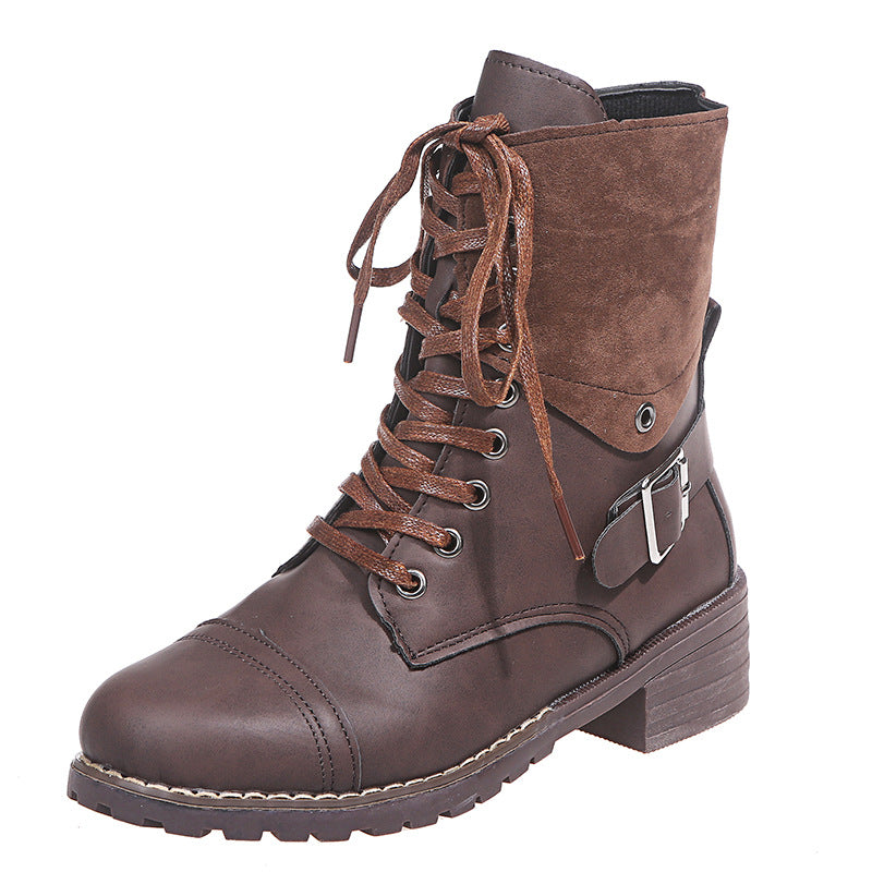 Damen Schnürstiefel mit modischem Wildleder-Detail und robustem Blockabsatz EB