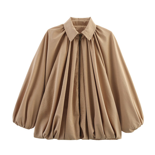 Damen leichtes Oversized-Blusenshirt mit Rüschendesign EB