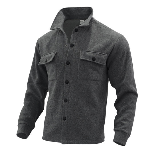 Herren Fleece-Hemdjacke mit zwei Brusttaschen und modischem Stehkragen EB