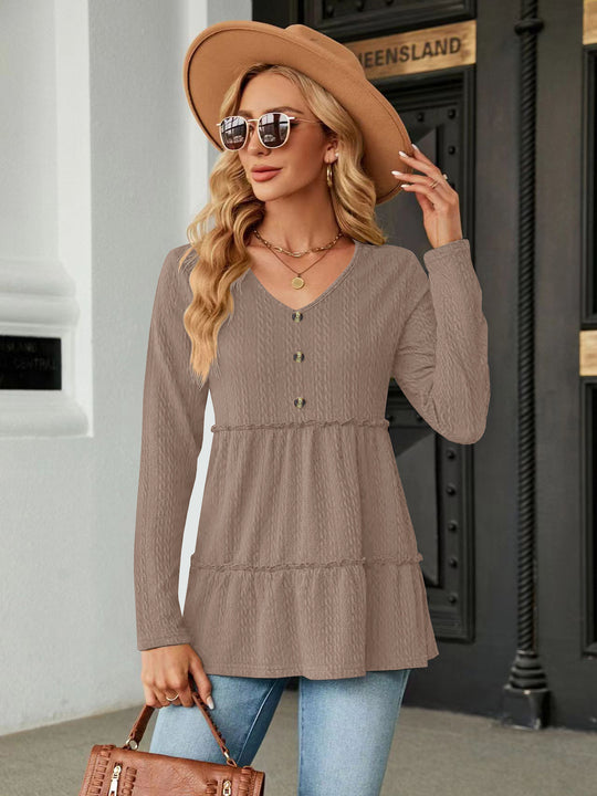 Damen Ärmelloses V-Ausschnitt Shirt mit Knopfdetails und voluminösem Saum EB