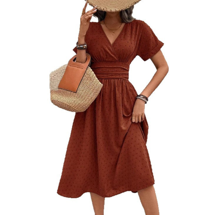 Damen Midikleid mit V-Ausschnitt und Taillenakzent EB