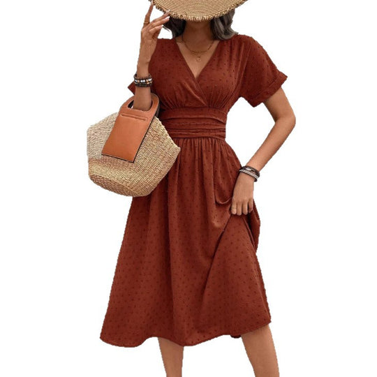 Damen Midikleid mit V-Ausschnitt und Taillenakzent EB