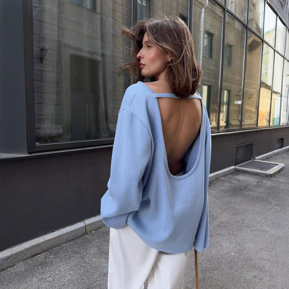 Damen Oversized-Strickpullover mit weitem Arm und raffiniertem Saum EB