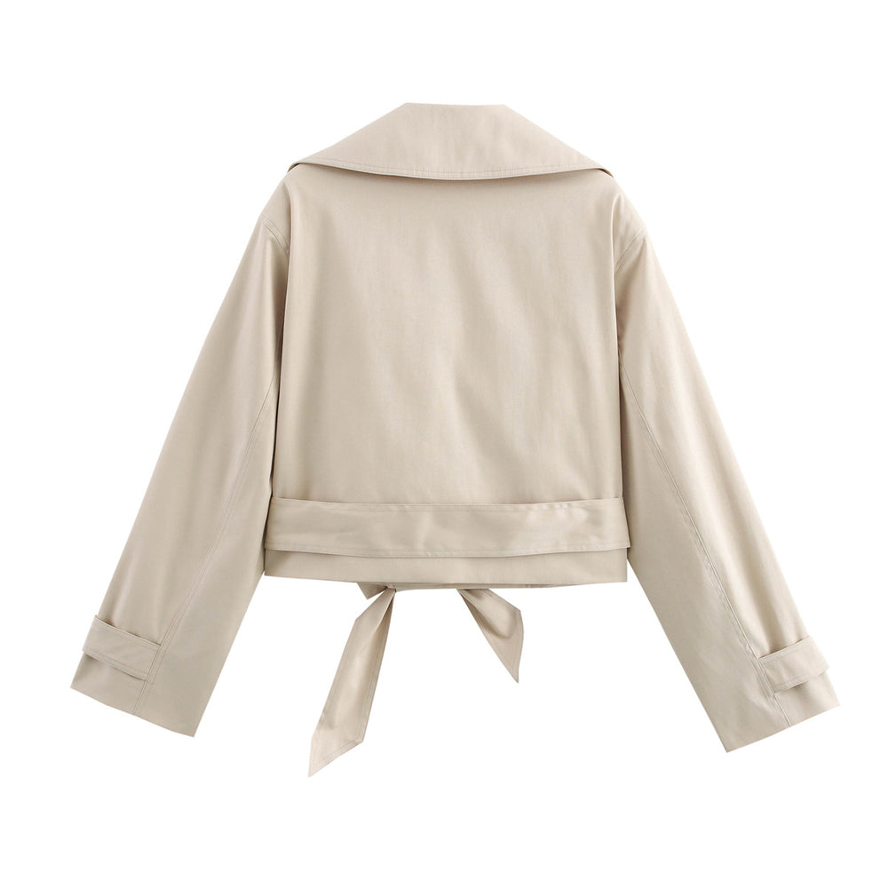 Damen kurze Trenchjacke mit eleganter Taillierung und praktischen Taschen EB