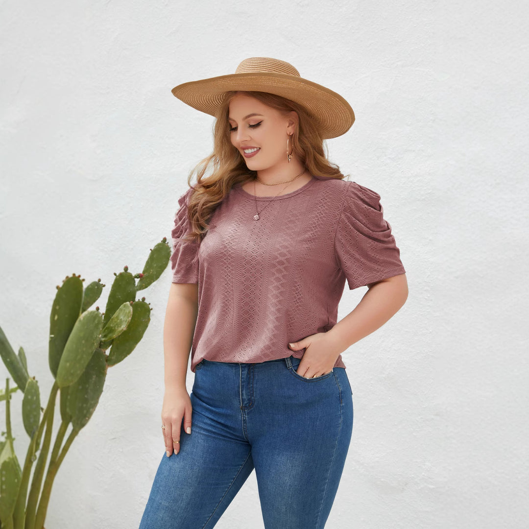 Damen Elegantes Blusenshirt mit Puffärmeln und Strukturmuster EB
