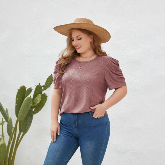 Damen Elegantes Blusenshirt mit Puffärmeln und Strukturmuster EB