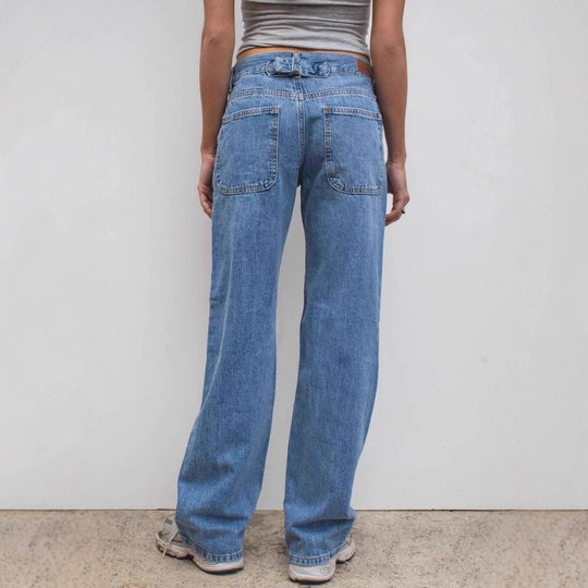 Damen Weite High-Waist Jeans im Used-Look