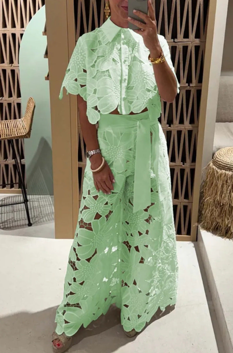 Damen Set im modernen Blumendesign mit cropped Bluse und Maxi-Rock Heidi-Mode