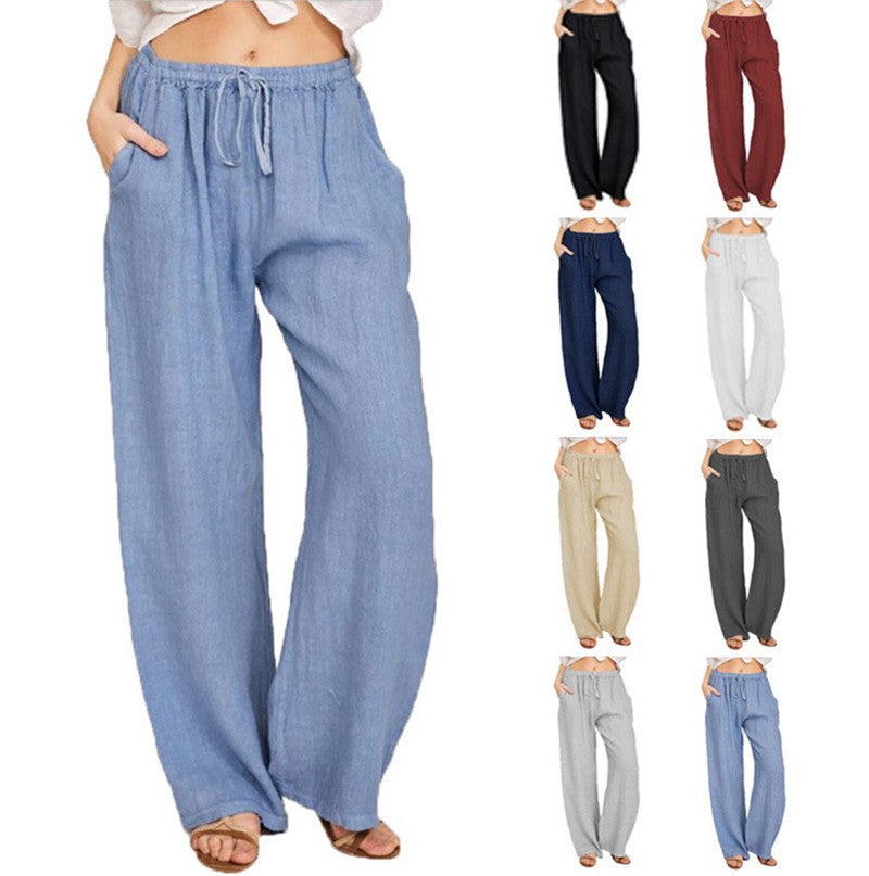 Damen nan luftige Palazzo-Hose mit Tunnelzugbund, elastischem Taillenabschluss und seitlichen Eingrifftaschen EB