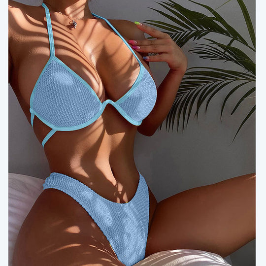 Damen Triangel-Bikini mit strukturiertem Oberteil und hoher Taille EB