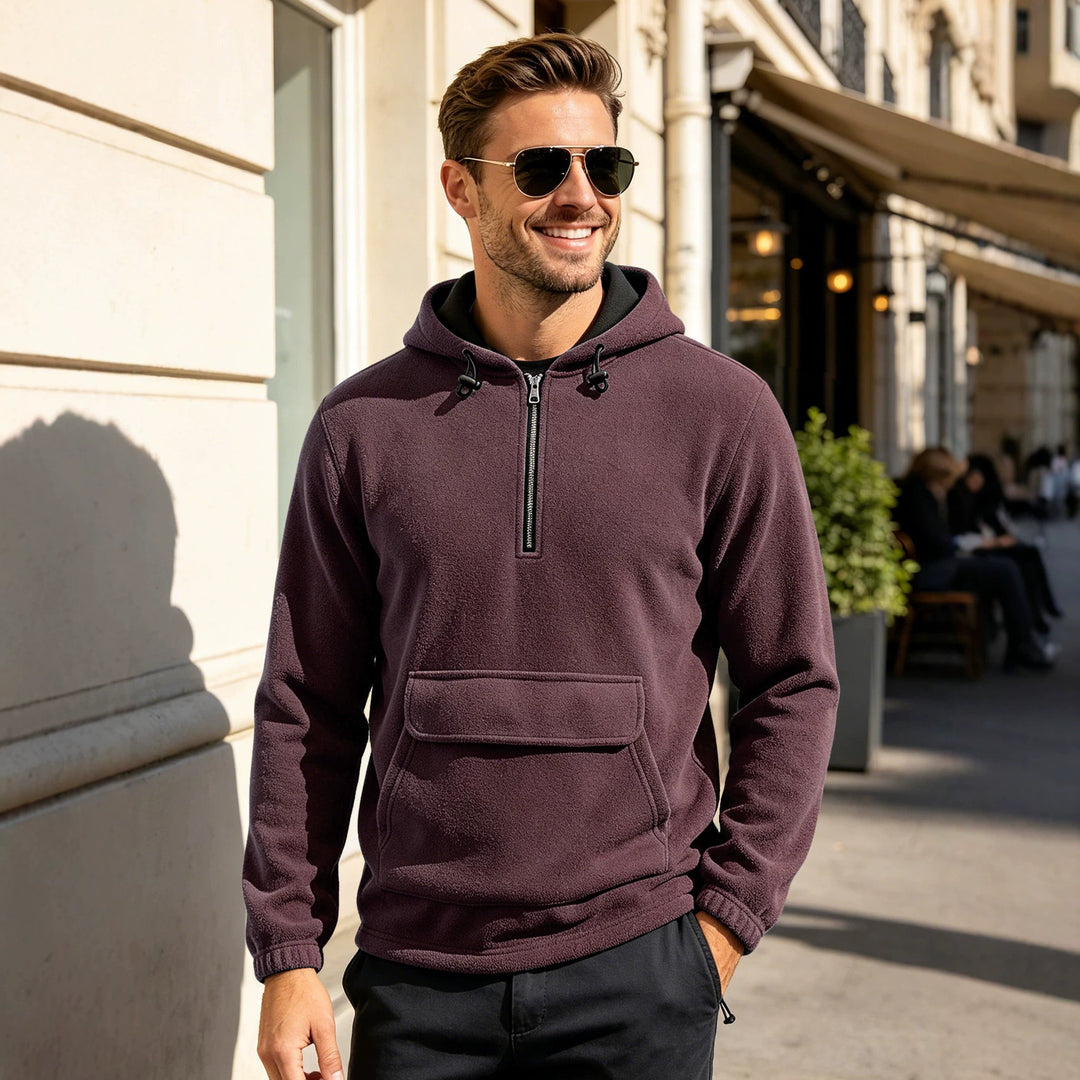 Herren Fleece-Hoodie mit halbem Reißverschluss, Kängurutasche und verstellbarer Kapuze EB