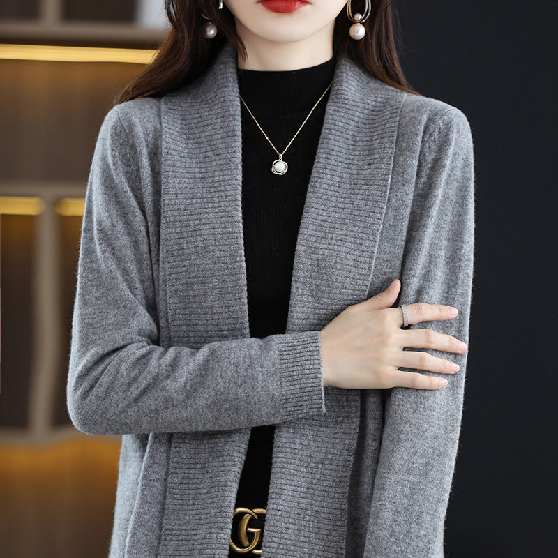 Damen Strickjacke mit eleganten Rippenstrukturen und offenem Schnitt EB