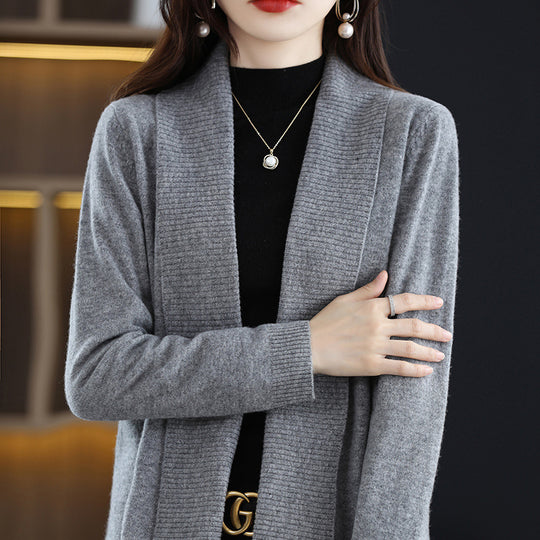 Damen Strickjacke mit eleganten Rippenstrukturen und offenem Schnitt EB