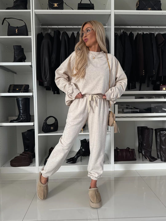 Damen nan entspanntes Lounge-Set aus Bio-Baumwoll-French-Terry mit Kordelzug, elastischem Bund und gerippten Bündchen EB