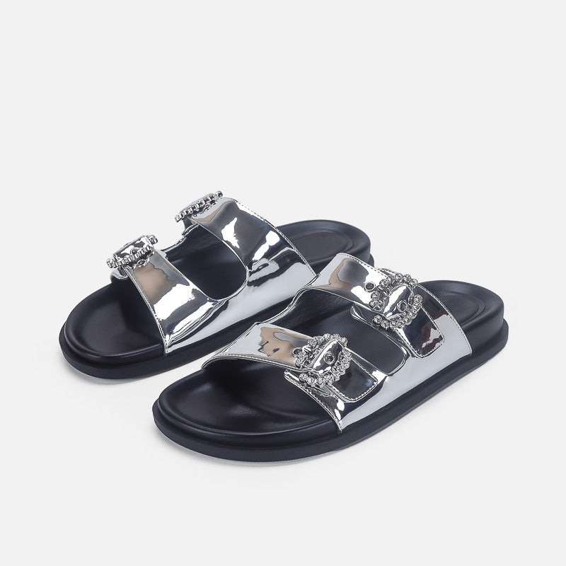 Damen Designer Zehentrenner-Sandalen mit dekorativem Riemendesign und komfortablem Fußbett EB