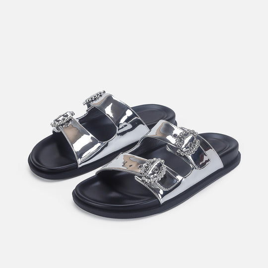 Damen Designer Zehentrenner-Sandalen mit dekorativem Riemendesign und komfortablem Fußbett EB