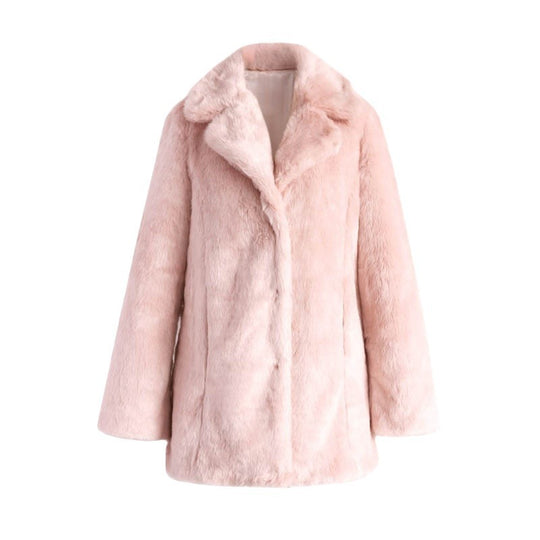 Damen Flauschige Kunstpelzjacke mit elegantem Revers EB