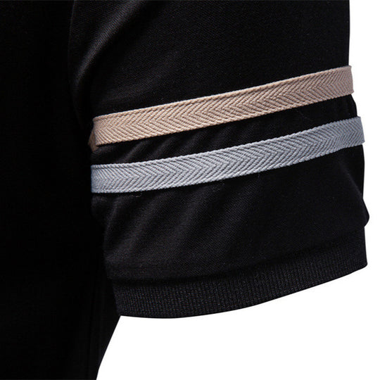Herren nan atmungsaktives elastisches Poloshirt mit kurzem Reißverschluss und Kontraststreifen an Ärmeln EB