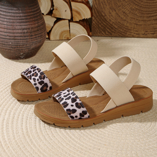 Damen Sandalen mit elastischen Kreuzriemen und Leoprint-Zehenriemen EB