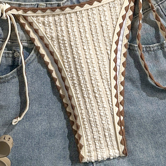 Damen Triangel-Bikini mit gestreiften Bindebändern EB