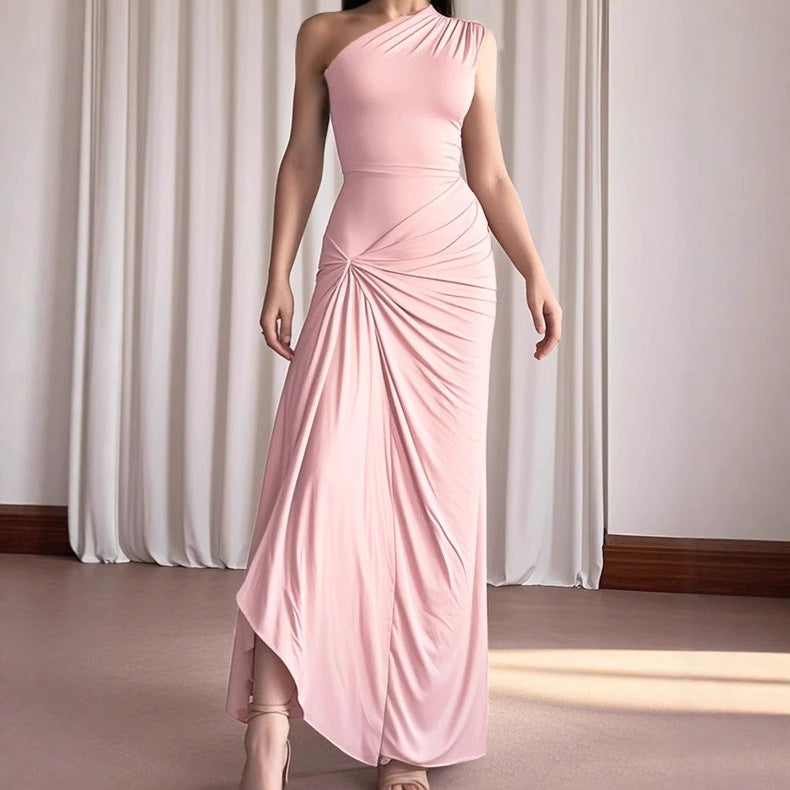 Damen Elegantes asymmetrisches Maxikleid mit raffinierter Drapierung EB