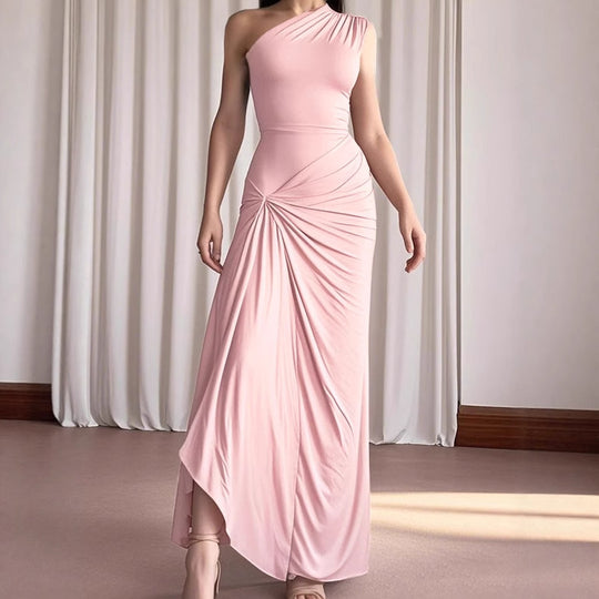 Damen Elegantes asymmetrisches Maxikleid mit raffinierter Drapierung EB