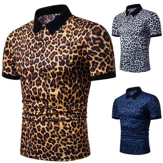 Herren Polo-Shirt mit aufregendem Leopardenmuster und modernem Schnitt EB