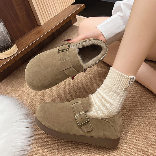 Damen Clogs mit weichem Kunstfellfutter und dekorativem Schnallenverschluss EB